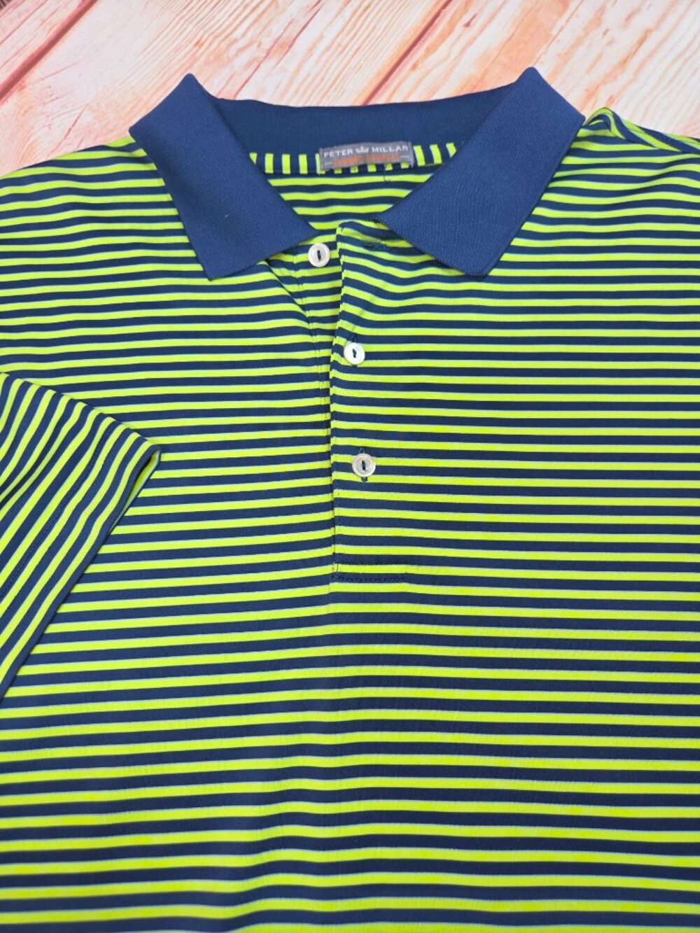 Peter Millar Summer Comfort Striped Polo XL Navy & Lime